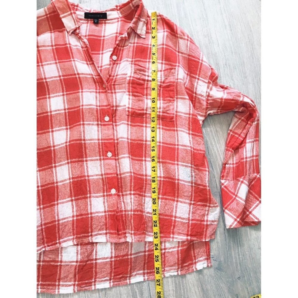 SOLD Sanctuary Plaid Boyfriend Linen Button Front Shirt Size Medium - Picture 9 of 9